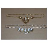 (2) Vtg Goldtone Necklace w/ Rhinestone + Milk