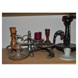 Lot of Candle Holders: French Art Pottery, Wood,