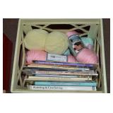 Vtg Milk Crate w/ Knitting & Crochet Books + Yarn