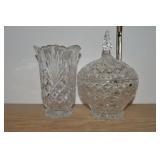(2) Lead Crystal Pcs w/ 6.75t Vase + Lidded Candy