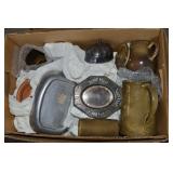 Box Lot: Signed Art Pottery, Pewter, SP Set +