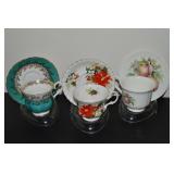 (3) Vtg Porcelain Cup & Saucer Sets: Crown