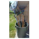 Garage Lot w/ Lawn & Garden Tools in Rubbermaid