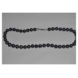 Vtg 925 Sterling Clasp Black Pearl Strand Necklace