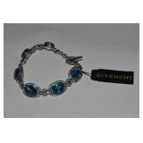 Givenchy Signed Silvertone Blue Rhinestone