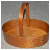 Vtg Walnut Shaker Oval Fixed Handle Basket 12 3/8w