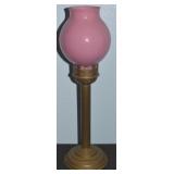 Antique French Pink Opaline Glass & Brass Candle