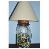 Ball Mason Jar Lamp w/ Antique/Vtg Marbles 15.25t