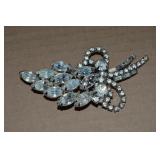Vintage Silvertone Rhinestone Brooch 3.5" Wide