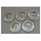 (5) 40% Silver US Kennedy Half Dollar Coins
