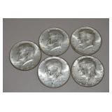 (5) 90% Silver US Kennedy Half Dollar 1964 Coins