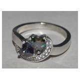 925 Sterling Mystic Topaz Hearts & CZ Ring Sz6.5