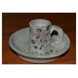French Fait Main Art Pottery Fingerhold Candle