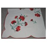 Vtg Hand Quilted Carnation Cotton Applique Quilt