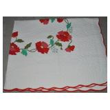 Vtg Hand Quilted Red Poppy Cotton Applique Quilt