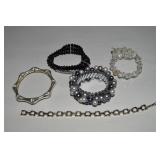 (5) Vtg-Modern Bracelets w/Silvertone Link Crystal