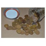 Canning Jar of 100 US Wheaties Pennies Coins