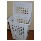 White Plastic Lidded Laundry Hamper w/a Couple
