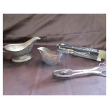Silverplate Items,Gravy Boat,Tongs Silverplate Items,Gravy Boat,Tongs