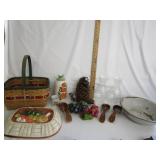 Vtg Items,Basket,Oil Lamp Globes,Fake Grapes