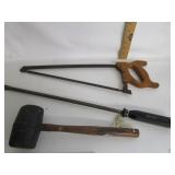 Vtg Hacksaw,Mallet,Lg Screw Driver