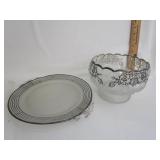 Mid Century Glass Bowl,Platter W/Silver Rim