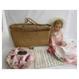 Wicker Carry Bag,Old Creepy Doll,Hat Wicker Carry Bag,Old Creepy Doll,Hat