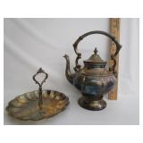 Silver On Copper Teapot,Centerpiece Server Silver On Copper Teapot,Centerpiece Server