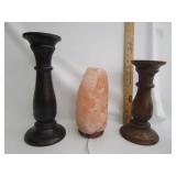 Pink Salt Lamp W/Wood Candle Holders Pink Salt Lamp W/Wood Candle Holders