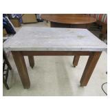 Vtg Wood Table With Metal Top On Wheels 22'x36' Vtg Wood Table With Metal Top On Wheels 22'x36'