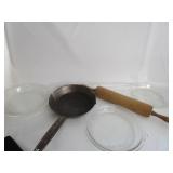 Vtg Kitchen,Pyrex Pie Plates,Rolling Pin,#42 Pan Vtg Kitchen,Pyrex Pie Plates,Rolling Pin,#42 Pan