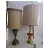 Mid Century Lamps,Brass And Amber Mid Century Lamps,Brass And Amber