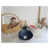 Vtg Items,Basket,Lg Handpainted Bowl