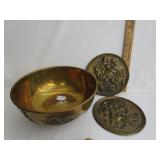 Vtg Brass Bowl w/Oriental Design