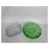 Mid Century Green Glass Ashtray W/German Ashtray