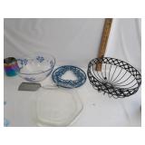 Vtg Pyrex Pie Plate,Trivet,Wire Bowl