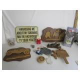 Vtg Items.Wood Pieces,Smoking Sign