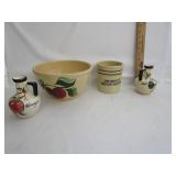 Vtg Watt Stoneware Bowl,USA Oil&Vinegar Bottles