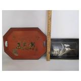 Oriental Metal Tray W/Black Laqured Serving Tray
