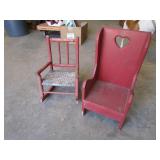 Little Red Rocker W/Wood Bench Seat