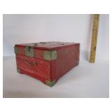 Red Oriental Inlaid Chest W/Mirror&Drawer