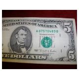 $5 1995 Ser# A07570483B $5 1995 Ser# A07570483B