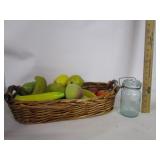 Artifical Fruit Basket W/Canning Jar