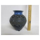 Blue Porceline Signed Vase