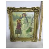 Antique Children With Snowman Print