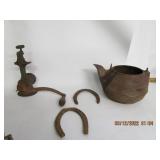 Vtg Items Horse Shoes,Cast Iron Pot,Meat Grinder Vtg Items Horse Shoes,Cast Iron Pot,Meat Grinder
