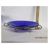 Colbalt Bowl Centerpiece W/Metal Stand