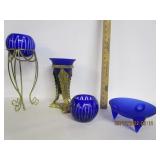 Cut Lead Crystal Colbalt Vase,Candle Holders
