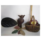 Wood Moose,Metal Leaf,Basket