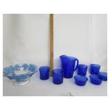 Colbalt Pitcher W/Custard Bowls